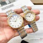 Copy Cheap Longines Master Quartz Watches Half Gold White Arabic
